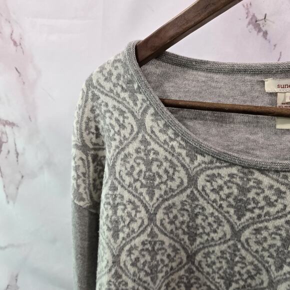 Sundance Sweater Women Medium Gray White Merino Wool Verina Drop Shoulder - Picture 2 of 9